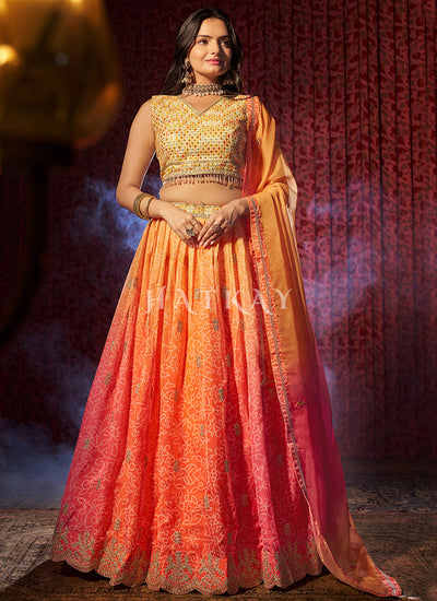 Orange Yellow Embroidered Lehenga Choli