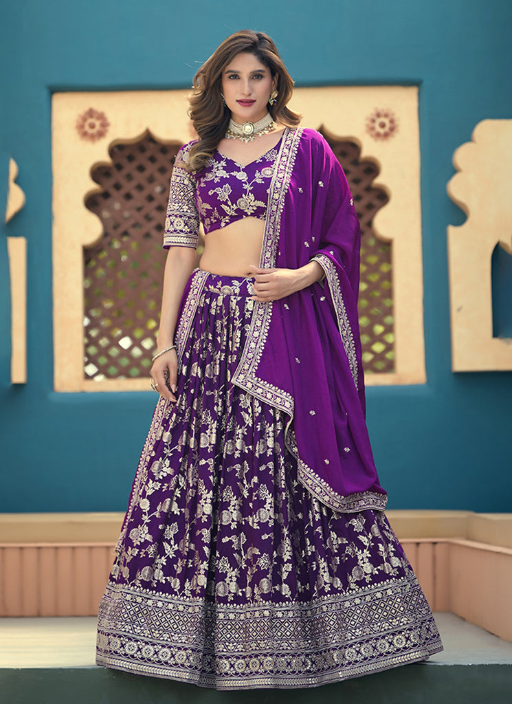 Purple Embroidered Jacquard Lehenga Choli