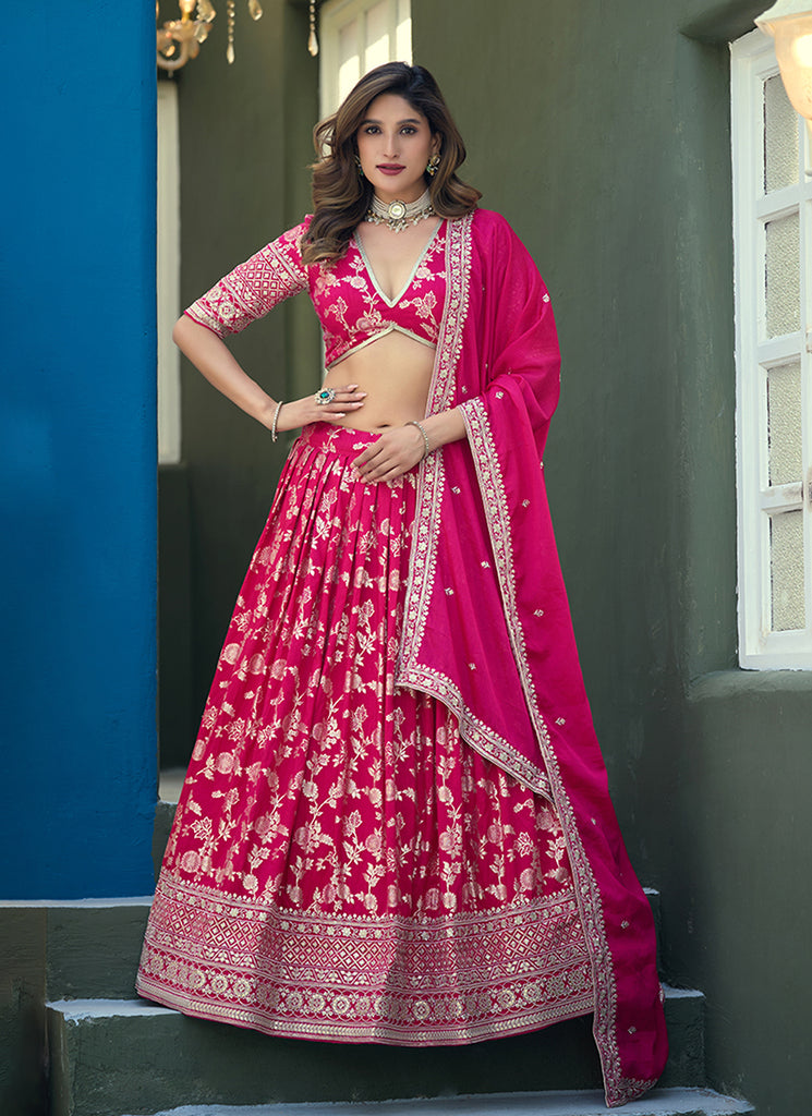 Magenta Embroidered Jacquard Lehenga Choli
