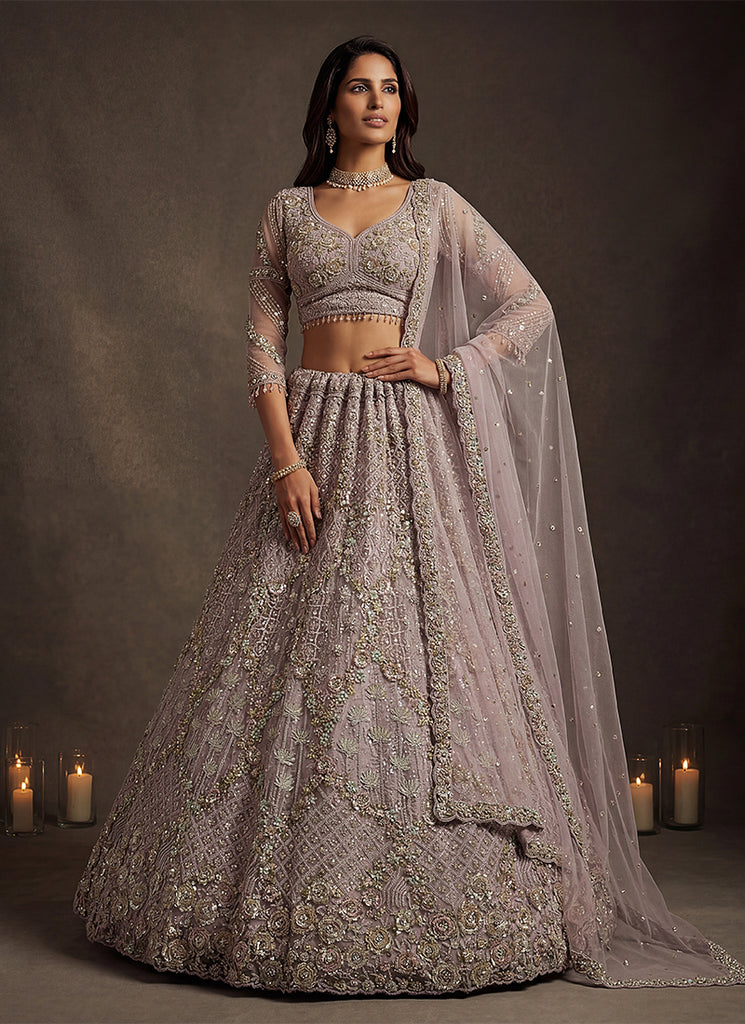 Mauve Purple Traditional Embroidered Wedding Lehenga Choli