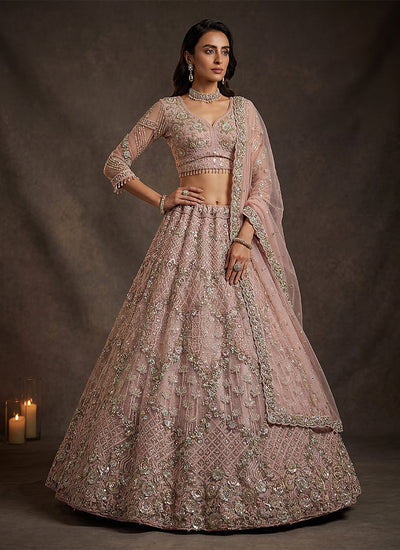 Blush Pink Traditional Embroidered Wedding Lehenga Choli