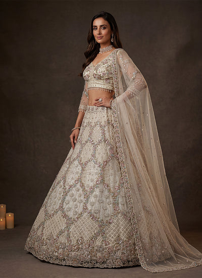 Ivory Traditional Embroidered Wedding Lehenga Choli
