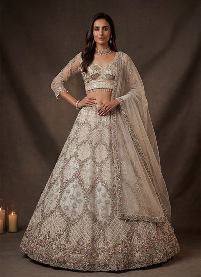 Ivory Traditional Embroidered Wedding Lehenga Choli