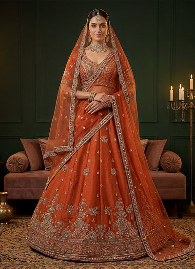 Orange Traditional Embroidered Lehenga Choli