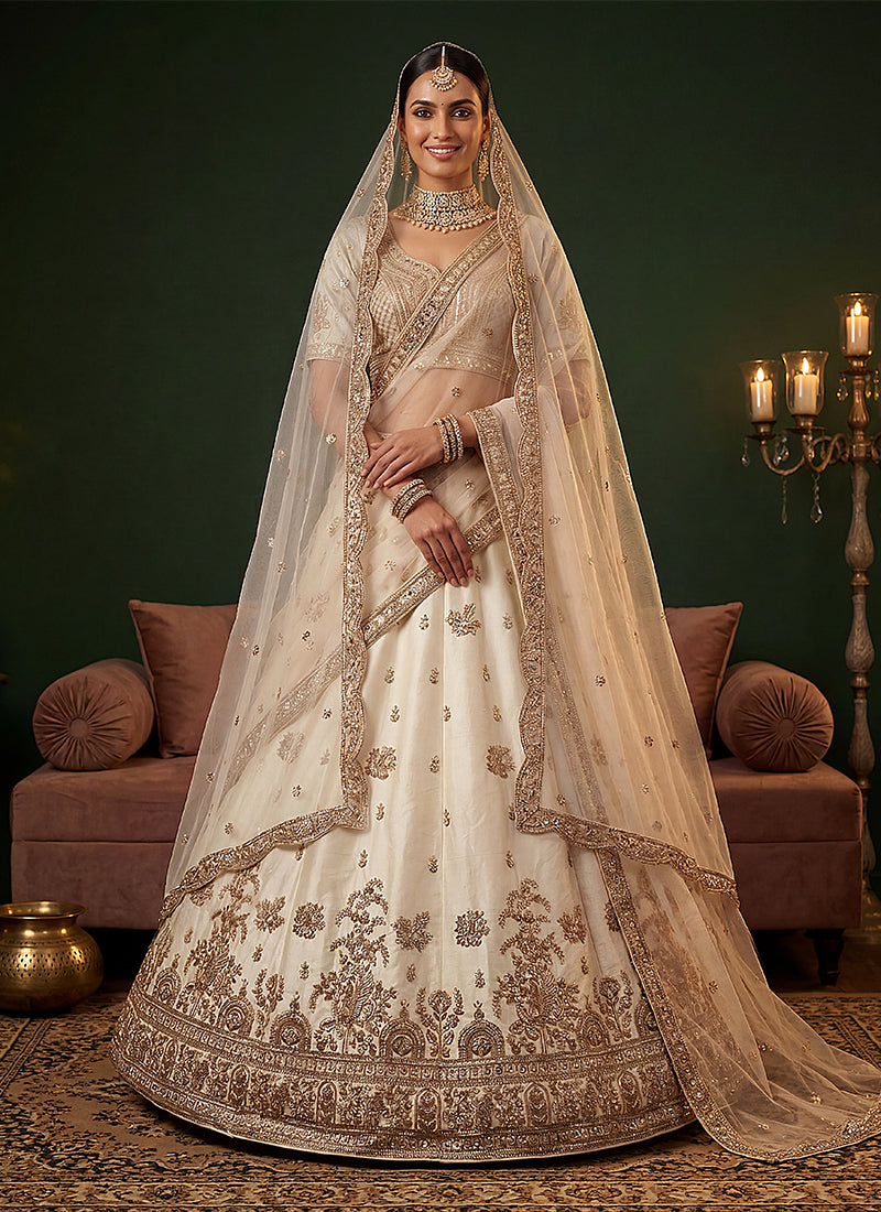 Cream Traditional Embroidered Lehenga Choli