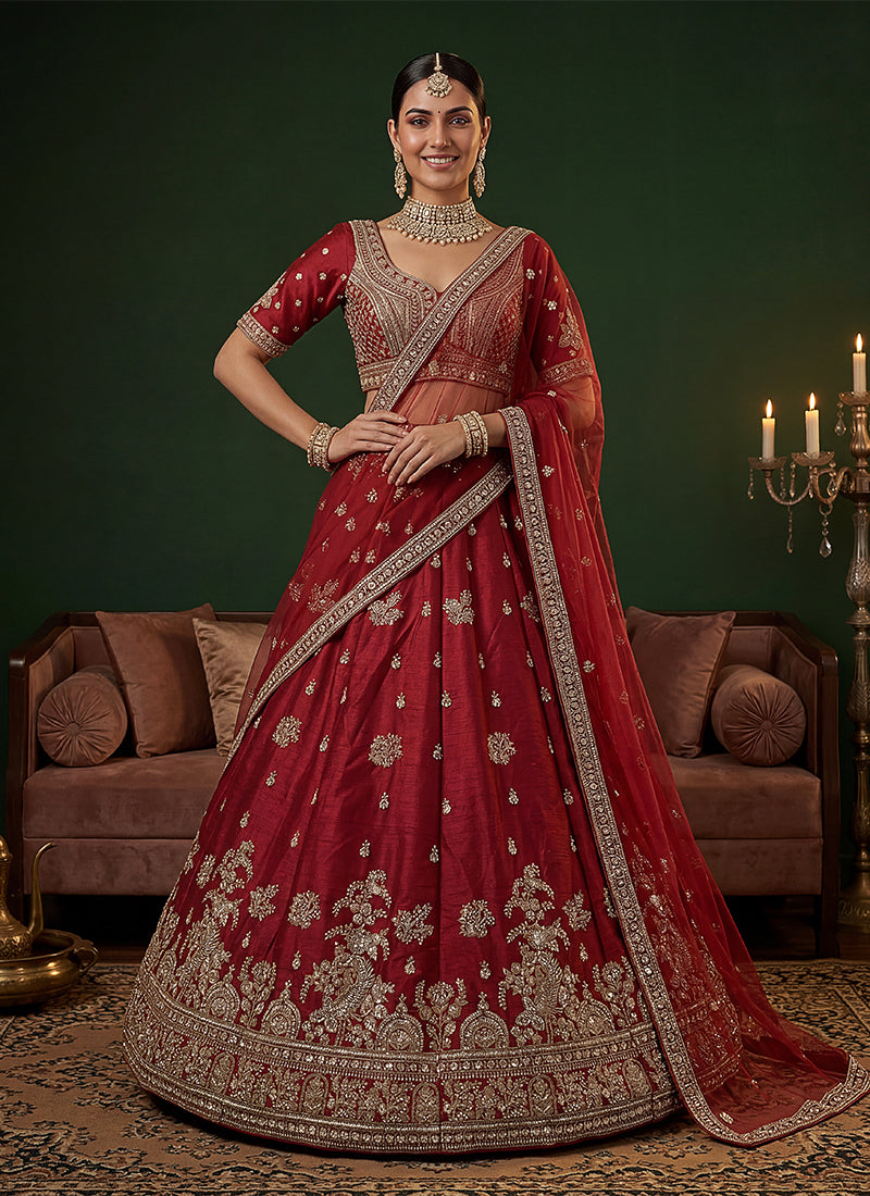 Maroon Traditional Embroidered Lehenga Choli
