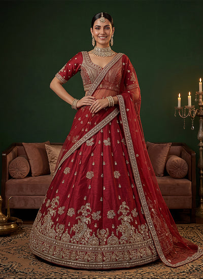 Maroon Traditional Embroidered Lehenga Choli
