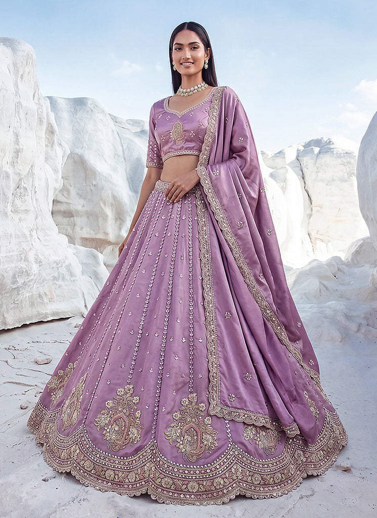 Lavender Sequins Embroidered Wedding Lehenga Choli