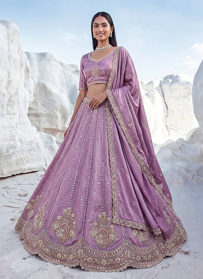Lavender Sequins Embroidered Wedding Lehenga Choli