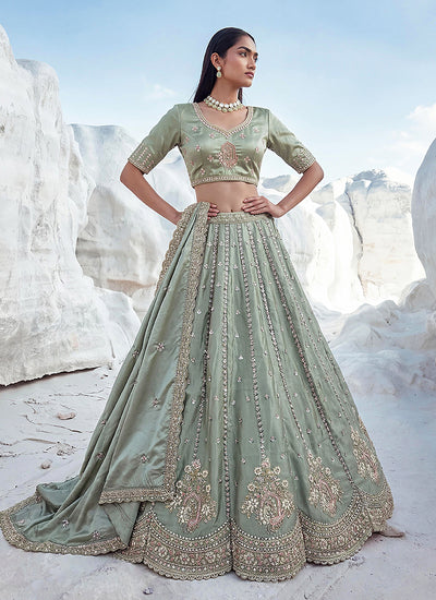 Green Sequins Embroidered Wedding Lehenga Choli