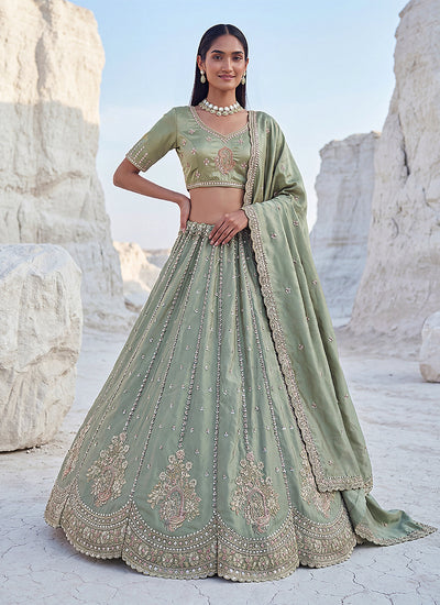 Green Sequins Embroidered Wedding Lehenga Choli
