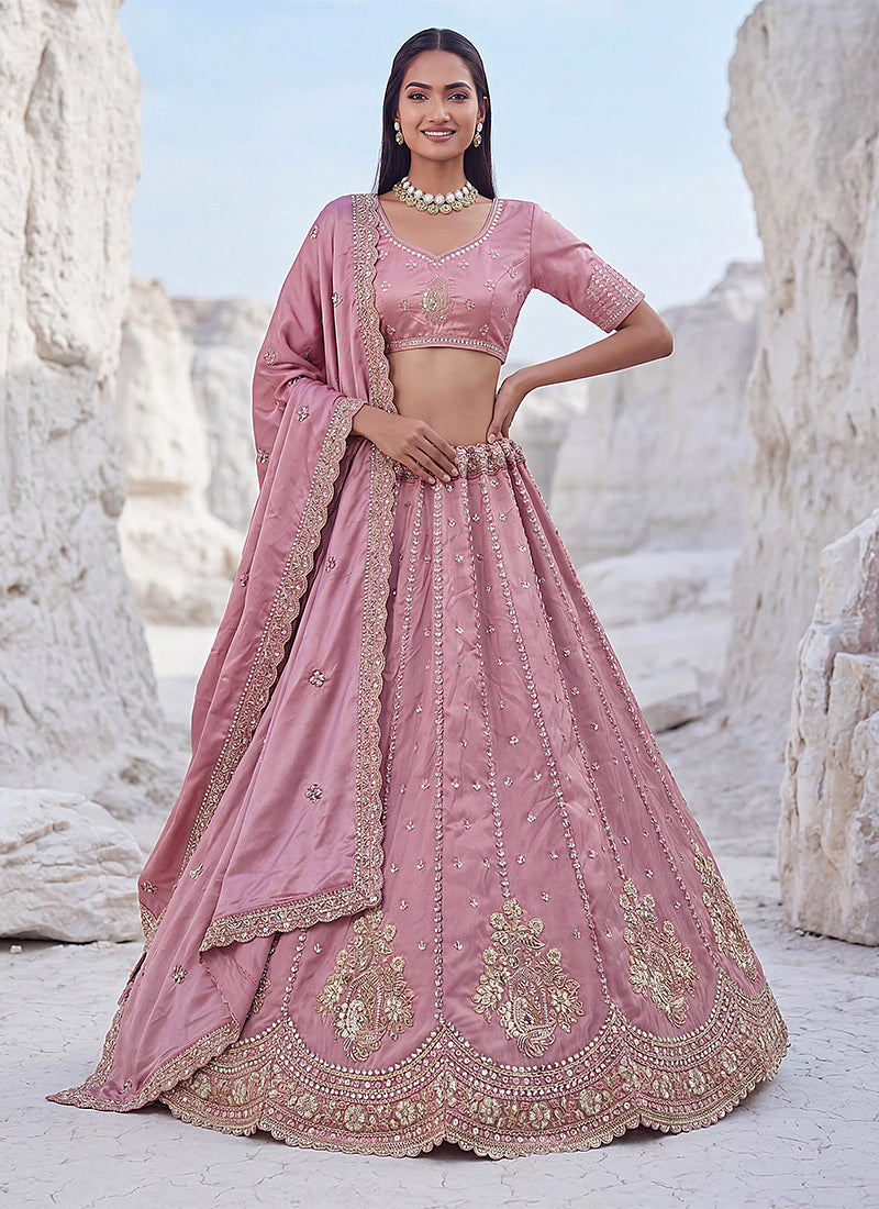 Pink Sequins Embroidered Wedding Lehenga Choli