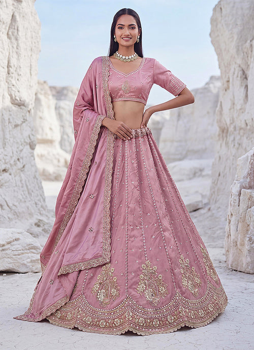 Pink Sequins Embroidered Wedding Lehenga Choli
