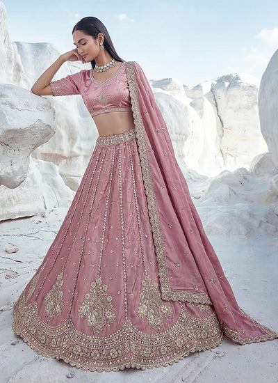 Pink Sequins Embroidered Wedding Lehenga Choli