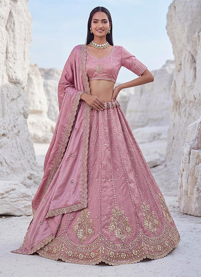 Pink Sequins Embroidered Wedding Lehenga Choli