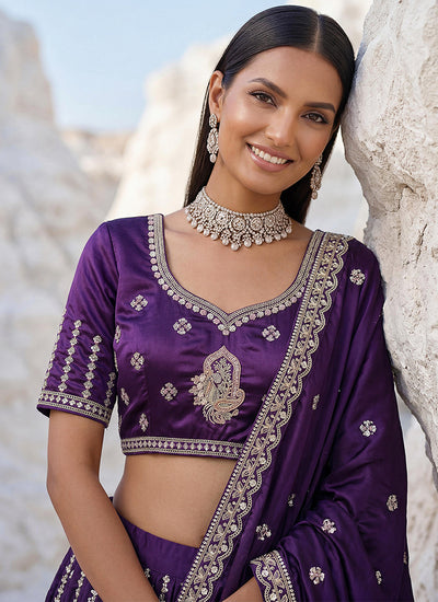 Purple Sequins Embroidered Wedding Lehenga Choli