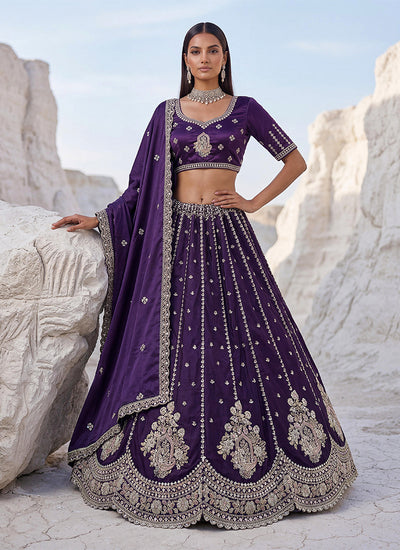 Purple Sequins Embroidered Wedding Lehenga Choli