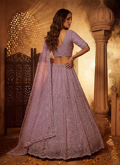Lavender Hand Embroidery Bridal Lehenga Choli