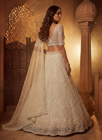 Cream Hand Embroidery Bridal Lehenga Choli
