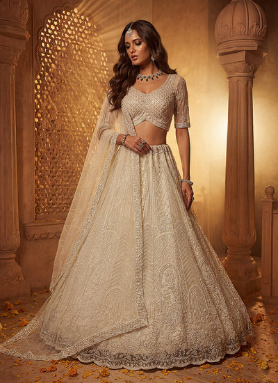 Cream Hand Embroidery Bridal Lehenga Choli