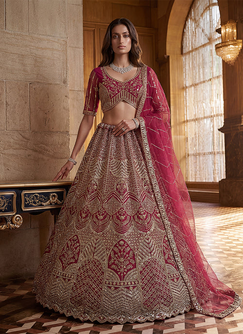Maroon Embroidered Bridal Lehenga Choli