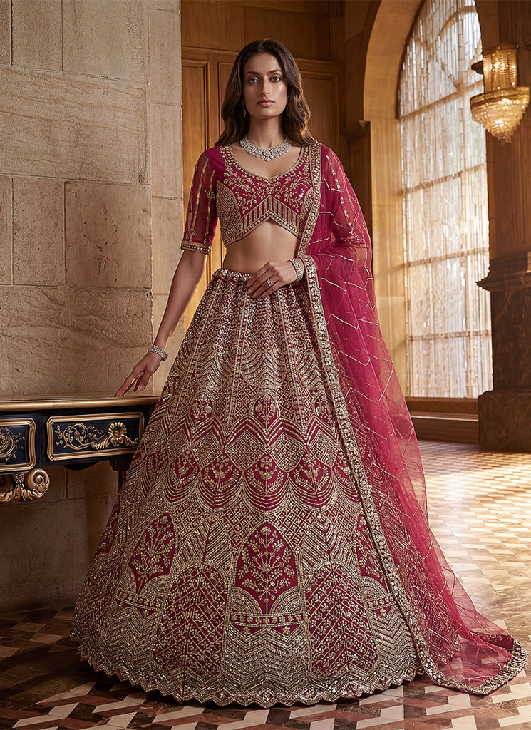 Maroon Embroidered Bridal Lehenga Choli