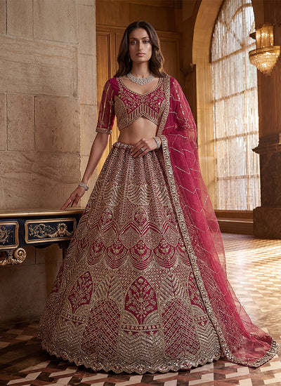 Maroon Embroidered Bridal Lehenga Choli