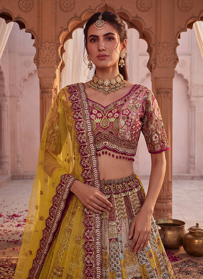 Beige Multicolor Embroidered Wedding Lehenga Choli