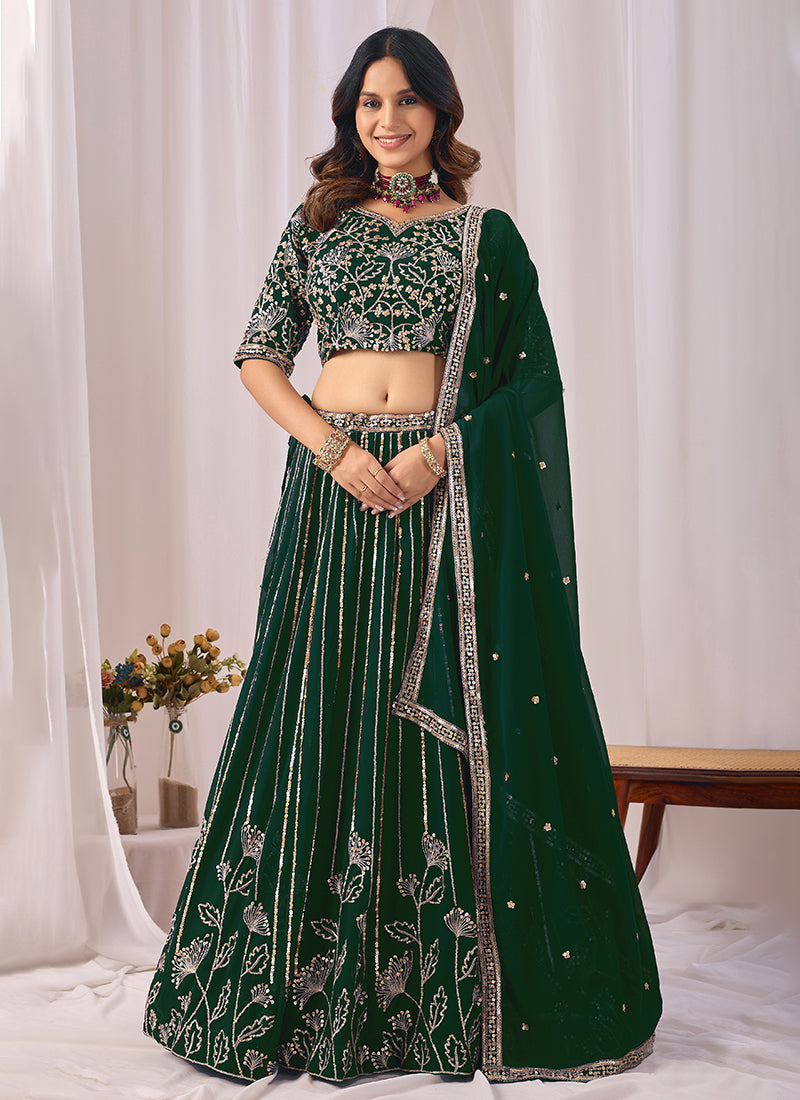 Green Embroidered Georgette Lehenga Choli