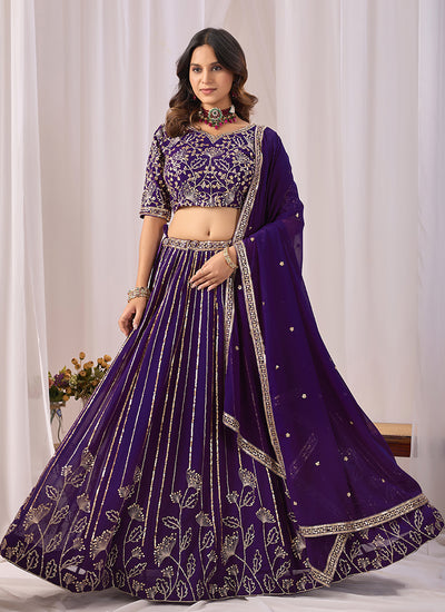 Purple Embroidery Georgette Lehenga Choli