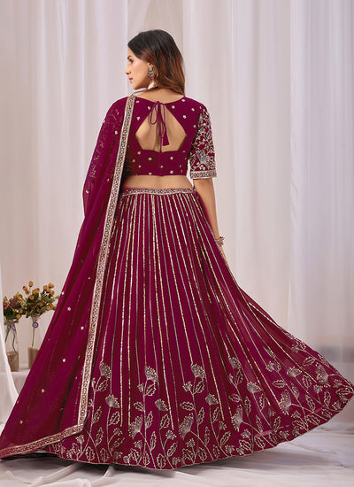 Maroon Embroidery Georgette Lehenga Choli