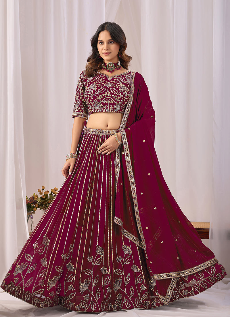 Maroon Embroidery Georgette Lehenga Choli