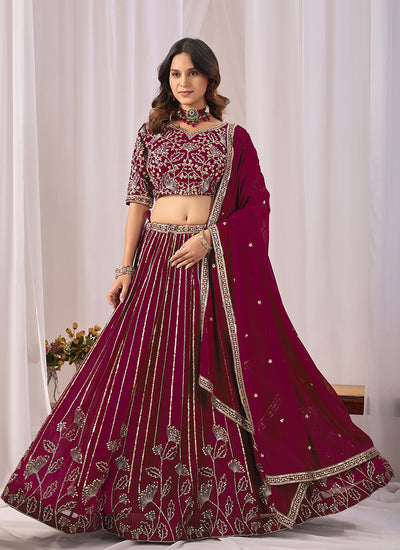 Maroon Embroidery Georgette Lehenga Choli