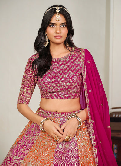 Magenta Pink Embroidered Georgette Lehenga Choli