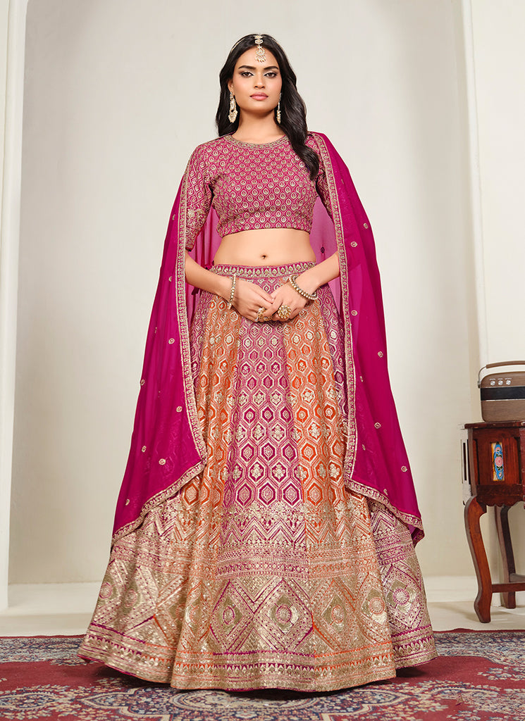 Magenta Pink Embroidered Georgette Lehenga Choli