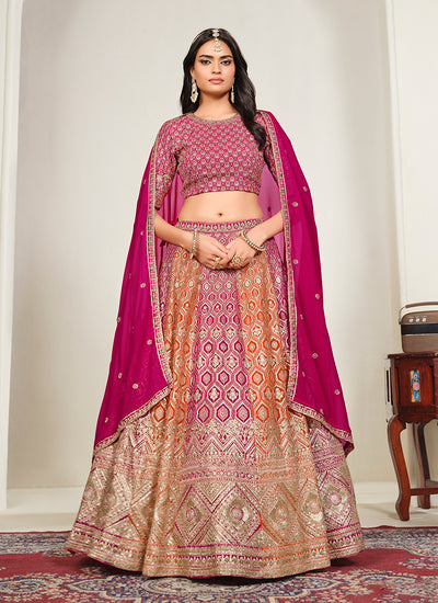 Magenta Pink Embroidered Georgette Lehenga Choli