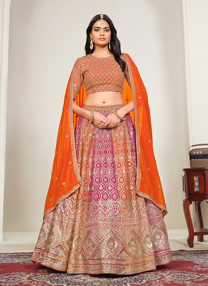 Orange Embroidered Georgette Lehenga Choli