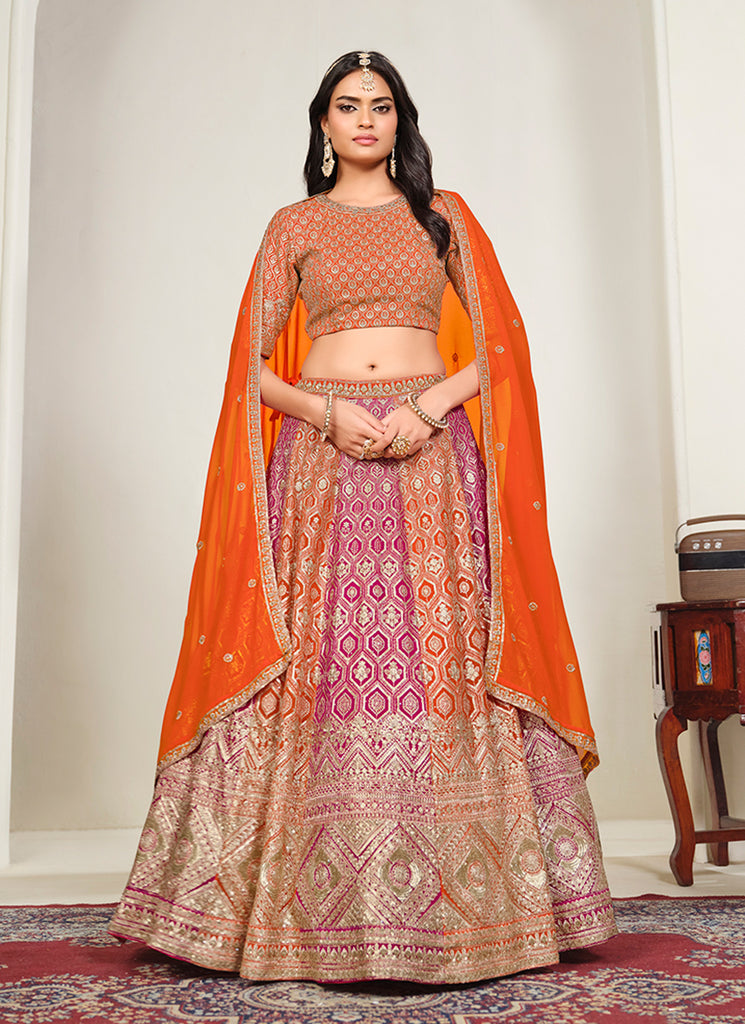Orange Embroidered Georgette Lehenga Choli