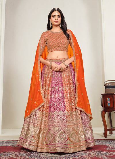 Orange Embroidered Georgette Lehenga Choli