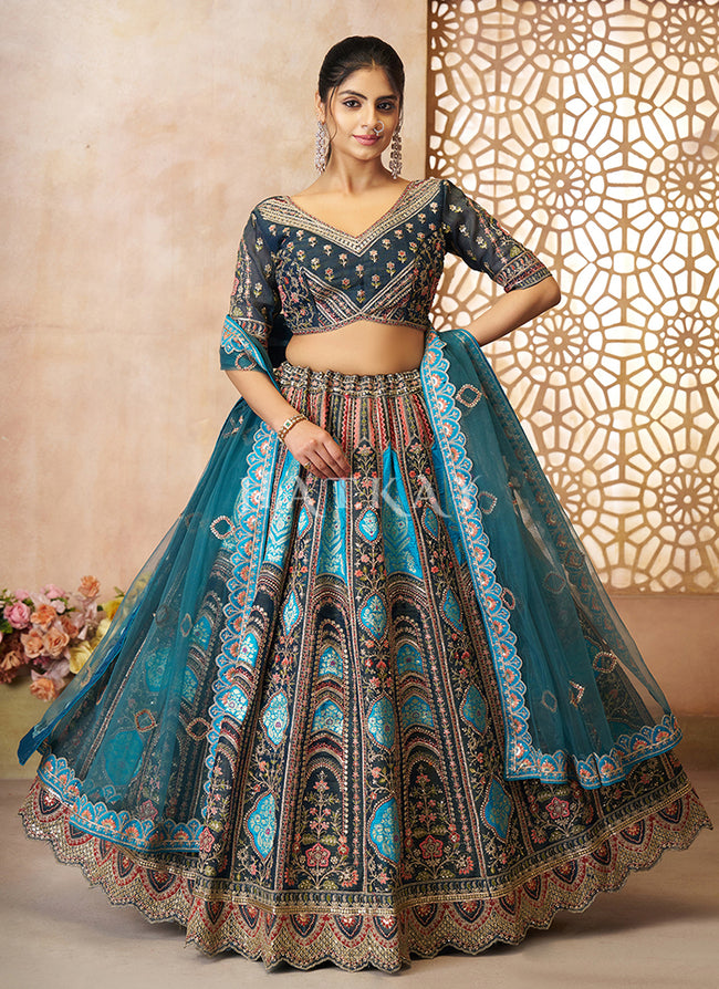 Royal Blue Traditional Embroidery Bridal Lehenga Choli