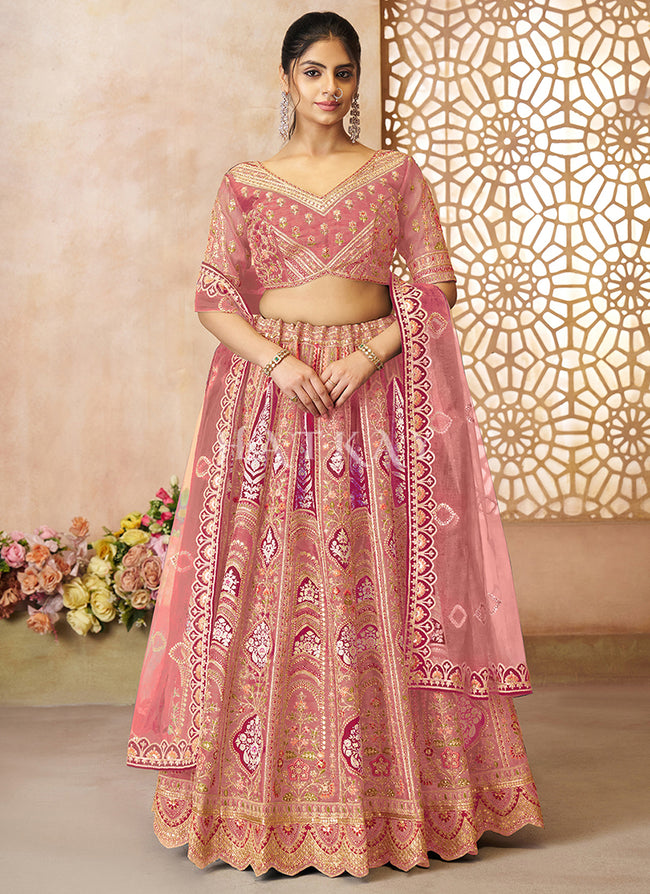 Pink Traditional Embroidery Bridal Lehenga Choli