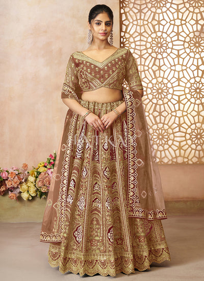 Brown Traditional Embroidery Bridal Lehenga Choli