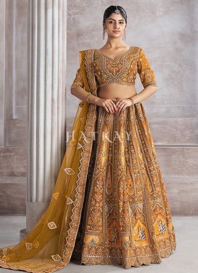 Mustard Yellow Embroidery Bridal Lehenga Choli