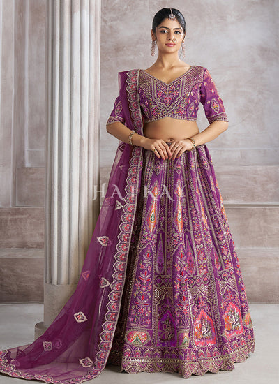 Purple Embroidery Bridal Lehenga Choli