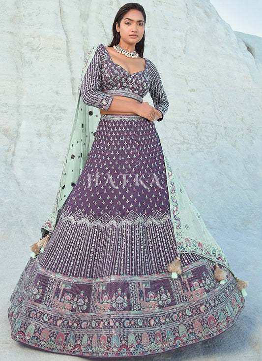Purple Multi Embroidery Bridal Lehenga Choli