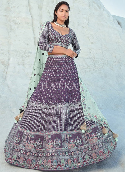 Purple Multi Embroidery Bridal Lehenga Choli