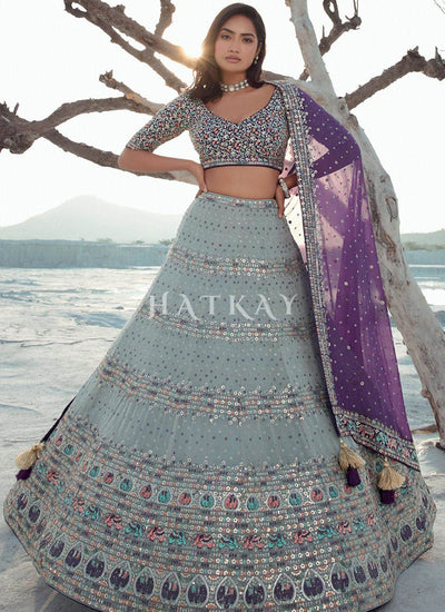Grey Multi Embroidery Bridal Lehenga Choli