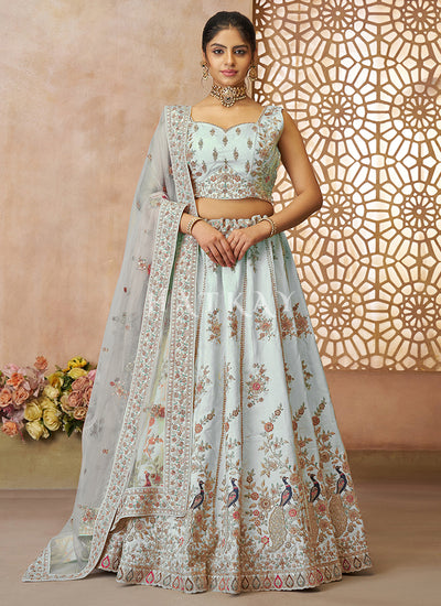 Sky Blue Embroidery Bridal Lehenga Choli
