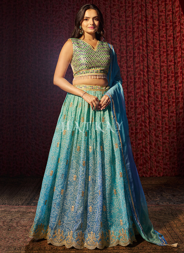 Turquoise Blue Embroidered Lehenga Choli