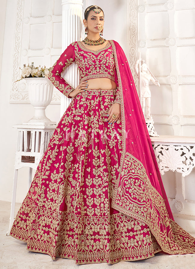 Magenta Pink Traditional Embroidery Wedding Lehenga Choli